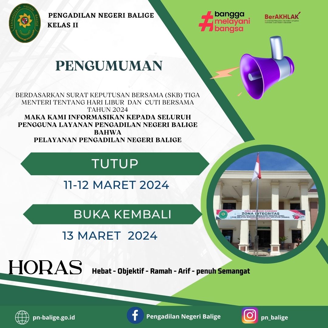 PENGUMUMAN HARI LIBUR DAN CUTI BERSAMA  TAHUN  2024